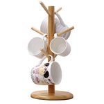 Magnusdeal Bamboo Removable Mugs Stand Hanger Holder Mug Storage Rack Tree, Holds 6 Cups (1)