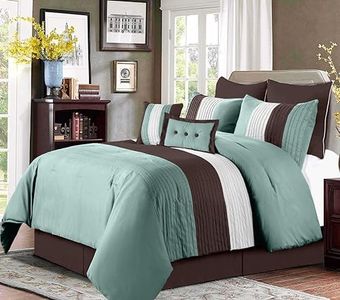 Chezmoi Collection Loft 8-Piece Luxury Striped Comforter Set (Full, Blue/Beige/Chocolate Brown)