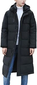 Men's Down Jacket Puffer Parka with Hood Long Loose Warm Long Sleeve Stand Collar Full Zip Comfy Outwear Coat(Color:Black,Size:S)