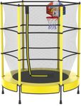 PILIN kids trampoline with basketball hoop, Ø145cm indoor outdoor toddler trampoline with springs, raised safety net - Birthday gifts for boys and girls, Christmas toy gifts for 1-8 years old