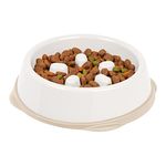 IRIS USA, Inc. Small Slow Feeder Bowl for Short Snouted Pets, Slow Feeding Bowl with Raised Bumps for Dogs Cats and Other Pets, White/Beige