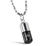 Flongo Fashion Pill Case Capsule Pendant Necklace Stainless Steel Mens Womens, 22 inch Chain, Black, Cross Medicine Keepsake Pendant Necklace