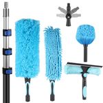 20 Foot High Reach Duster Cleaning Kit with 3.6-12 ft Extension Pole, High Ceiling Duster Cleaning with Universal Joint, High Ceiling Telescopic Fan Duster, Cobweb Dusters, Window Squeegee Cleaner Kit