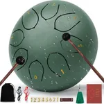 Rain Drum for Outside Garden, 6 Inches 8 Notes Steel Tongue Chakra Drums, Waterproof Meditation Rain Chime, Musical Instruments for Adult Gift with Bag, Drum Mallets, Music Book (Green)