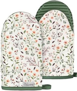 chiccrest Mini Oven Mitts Heat Resistant with Full Silicone Grip - Watercolor Floral Kitchen Mitts for Oven Washable Non-Slip 100% Cotton Oven Mitts for Women