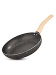 BERGNER Earth Black Non-Stick 20 cm Frypan, 1.4 L Frying Pan with Wooden Finish Soft Touch Handle, 2.5mm Thickness, Consumes Less Oil, Even Heat Distribution, Induction Bottom and Gas Ready - Black