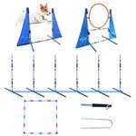 Dog Agility Training Equipment Set, Outdoor& Indoor Suitable, Agility Equipment for Dogs with Wave Poles, Adjustable Hurdle, Jumping Ring, Pause Box, Carry Bag，Dog Agility