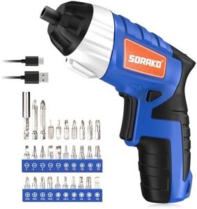 Electric Screwdriver, SORAKO Cordless Screwdriver Rechargeable 4V Max, Power Screwdriver with LED Light, 1300mAh Battery Screwdriver 6 Nm 30 PCS Screw Gun Accessories for Home DIY, Car Repair