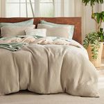 Bedsure Cooling Waffle Duvet Cover Queen - Cotton Blend Rayon Derived from Bamboo Duvet Cover Set for Hot Sleepers, Breathable Bedding Set with a Vintage Charm, 3 Pieces (Taupe, Queen, 90"x90")