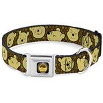 Buckle-Down Dog Collar Seatbelt Buckle Winnie The Pooh Expressions Honeycomb Black Browns 16 to 23 Inches 1.5 Inch Wide