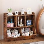 GarveeHome Rustic Brown Toy Bookshelf and Bookcase, Multi Shelf with Cubby Organizer Cabinet for Storage Books and Toys, for Children Bedroom, Playroom