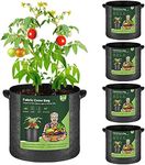 T4U Grow Bags with Handle 7 Gallon Pack of 5, Heavy Duty Nonwoven Smart Garden Pot Thickened Aeration Nursery Container Black for Outdoor Potato, Tomato, Chili, Carrot and Vegetables