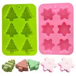 2 Pcs Christmas Silicone Moulds,Tree & Snowflake Chocolate Moulds 12-Cavity Candy Cake Muffin Jelly Baking Molds,Soap Wax Melt Christmas Mould for Home Party Xmas Moulds Cake Decoration Gift DIY