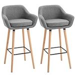 HOMCOM Set of 2 Bar Stools Modern Upholstered Seat Bar Chairs w/Metal Frame, Solid Wood Legs Living Room Dining Room Fabric Furniture - Beige