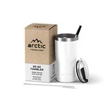 Arctic Tumblers Stainless Steel Camping & Travel Tumbler with Splash Proof Lid and Straw, Double Wall Vacuum Insulated, Premium Insulated Thermos - (Matte White Powder Coat, 20 oz)