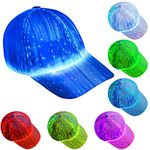 LED Hat Light up Baseball Cap 7 Colors Luminous LED Light Baseball Cap Flash Glow Hat Fiber Optic Cap for Men Women Glow in Dark Party Supplies, White, One Size