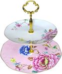 ACMLIFE Porcelain Cake Stand Ceramic Cupcake Stand with Blue Dessert Platters 2 Tiers, Snacks Desserts Cookies Display Tower Tray Ideal for Afternoon Tea Party, Wedding and Gift (Pink 2 Tiers)