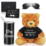 Mepase 6 Pcs Wedding Ring Bearer Gifts Set Wedding Party Favors Straw Stuffed Bear with Ring Bearer Tumbler Will You Be My Ring Bearer Proposal Card Envelope Bearer Sunglasses Box