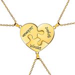 Personalized Gold BFF Necklace for 3 Pcs Split Heart Matching Friendship Couple Necklaces 18k Gold Plated 925 Sterling Silver Pendant Custom Gifts for Best Friend Sister Girls Women