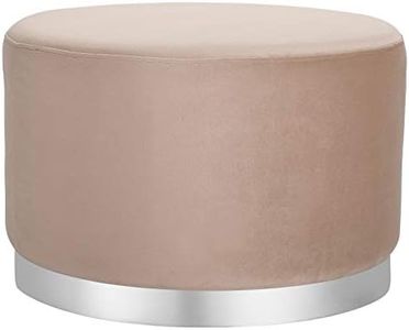 BIRDROCK HOME Large Round Velvet Ottoman Pouf - Padded Foot Rest w/Silver Trim - Soft Stool Chair Decor - Ideal for Coffee Table, Shoe Seat, Couch, Living Room, Bedroom, Vanity, Desk, Office - Taupe