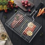 TGOPIT BBQ Grill Basket, Fish Grill Basket, Stainless Steel Folding Grilling baskets With Handle, Portable Outdoor Camping BBQ Rack for Barbecue Vegetables, Barbeque Griller Tools