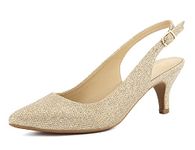 Greatonu Women Shoes Gold Glitter Kitten Heels Slingback Dress Pumps Size 6