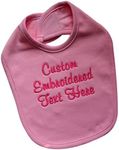 Funny Girl Designs Personalized Baby Bib EMBROIDERED with Your Custom Text and Color 100% Cotton Unisex (LIGHT PINK BIB)