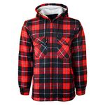 MyShoeStore Mens Padded Shirts Lumberjack Collared Hooded Flannel Check Jacket Thick Quilted Work Wear Warm Thermal Fleece Fur Lined Top Casual Coat (Hooded Red, XL)