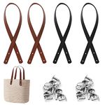 WACH AUF 2 Pairs PU Leather Bag Handles 60cm/23.6in Leather Handbag Handle Replacement Handbag Imitation Leather Strap with 16 Sets Rivets for Bag Making Purse Totebag Straps (Black+Khaki)