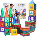 Playmags 3D Magnetic Blocks for Kids Set of 100 Blocks to Learn Shapes, Colors, & Alphabet STEM Magnetic Toys Develop Motor Skills & Creativity, Colorful Brown