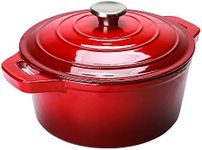 Puricon 5.5 Quart Enameled Cast Iron Dutch Oven, Round Enamel Dutch Ovens Pot -Red