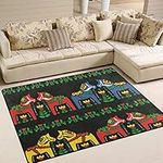 Large Area Rugs 203 x 147 cm, Swedish Dala Horse Folk Floor Mat Rug Contemporary Living Bedroom Soft Carpet