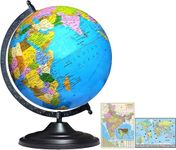 SAVY Globe 12 Inch=30.48 cm with India & World Maps, Black Arc and Base, Laminated Multicolor Map, Blue Ocean for Kids School Home Office Table Décor Rotating, Political, Geography World Globe