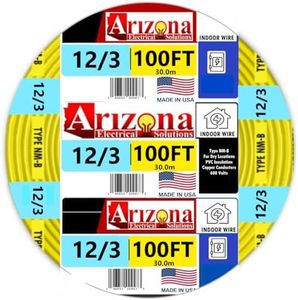 100 FEET 12/3 Type NM-B Copper. #12 AWG, 3 Conductors with Ground. Insulated Jacket Yellow