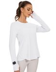 IECCP Women's Long Sleeve Running Shirts Workout Tops UPF 50+ Sun Shirts Light Weight Hiking Tops with Watch Window and Thumb Hole White Small