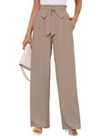 KORSIS Wide Leg Pants for Women Lightweiht Waisted Adjustable Tie Knot Loose Comfy Casual Trousers with Pocket Wheat L