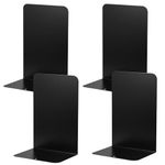 JIANTA Book Ends, Heavy Duty Metal Bookends, 2 Pairs/4 Pieces Book Stopper, Book Ends Support for Shelves, Black Non-Slip Bookshelf Holder Stand for Home, Office, Library, School