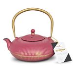 Pink Striped Japanese Cast Iron Teapot with Stainless Steel Tea Infuser (1200ml/5 Cups)