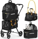 PAWZIDEA Double Pet Stroller for 2 Cats Dogs Small & Medium, TSA Airline Approved Cat Carrier Expandable, Cat Stroller with Removable Carrier Bag, 2 Dog Stroller Detachable Carrier, Travel Car Seat