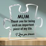 Merclix Mum Puzzle-Shaped Acrylic Plaque Gifts for Mum at Christmas Mothers Day Mum Birthday Gifts Ideas Mum Gifts from Daughter Mummy Gifts from Son Presents for Mum from Kids