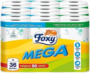 Foxy Mega | Carta igienica 36 rotoli| 480 strappi| Decorata |100% Energia elettrica rinnovabile| Confezione prodotta con plastica riciclata