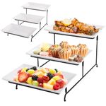 Lawei 3 Tier Serving Stand Porcelain Serving Platters, 12 Inch Rectangle White Plates with Collapsible Sturdier Rack, Three Tiered Cupcake Tray Serving Display Plate Rack for Weddings Parties Birthday