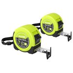 HAUTMEC 25Ft Tape Measure 2PC with Fractions 1/8,Multi-Catch Hook Retractable Measuring Tools,Heavy Duty Green Compact Case for Construction, Carpenter, Professionals HT0325-2PC