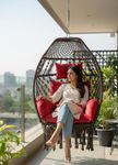 Patiofy Polyester Foldable Egg Chair/Swing Chair for Adults/Hammock Hanging Swing for Balcony, Indoor & Outdoor/Hanging Jhula with Free Red Sitting Cushion & Hanging Kit/ 200Kgs Weight Capacity-Brown