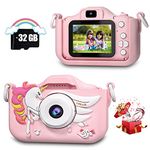 CIMELR Kids Camera Toys for 3-12 Year Old Boys/Girls, Kids Digital Camera for Toddler with Video, Christmas Birthday Festival Gifts for Kids, Selfie Camera for Kids, 32GB TF Card (Pink)