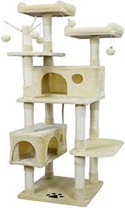 Cat Tree Tower for Indoor Cats,64 inches Large Multi-Level Cat Activity Center with Condos,Scratching Posts,Removable Fur Ball Sticks(Beige002)