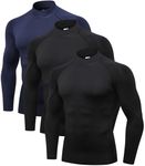 Odoland 3 Pack Mens Long Sleeve Compression Shirts, Mock Turtleneck Shirts, Active Workout Cool Dry Athletic Base Layer Top, Black/Black/Navy Blue, M