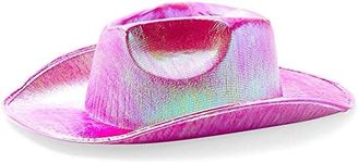 Zodaca Holographic Party Cowboy Hat, Metallic Space Cowboy (Hot Pink, Adult)