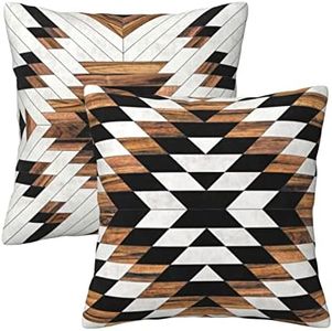 Tribal Aztec Western Wooden Native American Indian Farmhouse Throw Pillow Covers 18x18 in Pillow Case Soft Cushion Pillow Covers Set of 2 for Sofa Bed Bedroom Living Room Home Decor