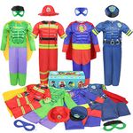 Teuevayl Boys Dress up Clothes for Kids Muscle Chest Dress up Costumes Trunk with Superhero, Policeman, Fireman for Kids 4-7